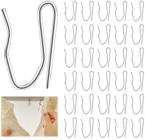 ALLisWE 50 Piezas Ganchos para Cortinas de Metal 32x20mm Universal Ganchos Cortinas para Cortinas de con Sistema de Riel Plata Ganchos para Cortinas Plisadas, Ventanas, Puertas Y Cortinas de Ducha
