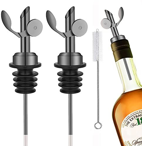Xuduvay 2 Flaschenausgießer, Edelstahl Weinausgießer, Ausguss für Wein Schnaps Olivenöl Kaffee Sirup Flaschen Öl-Ausgießer, ideal für Bar, Pub, Zuhause Öl-Ausgießer (Schwarz)
