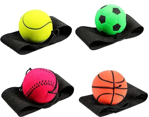 Pelotas de Goma con Bandas,4 PCS Neon Spring Balls Pelota de Goma con Correa para Muñeca Cuerda elástica regresa Pelota Bola neón de Rebote,Pelotas de Goma Juego Deportivo para niños de 6 a 12 años