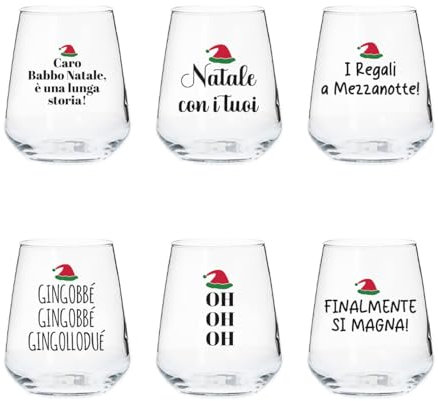 Generico ''Natale con i tuoi'' Set di 6 Bicchieri da Acqua in Vetro con Stampe Natalizie Decorazioni Natalizie Idea Regalo Natale Sposi Amici Set Drink Famiglia Cena Decorazioni Tavola Di Natale