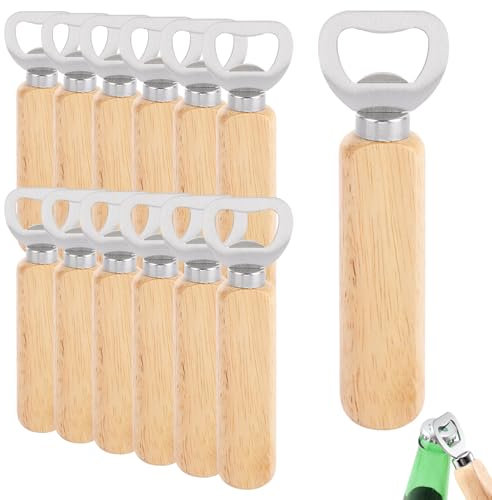 ASelected 12 Stück Flaschenöffner aus Holz mit Eichengriff und Edelstahlkopf für Getränke, Apfelwein und Bar - Gravierbar, DIY-Möglichkeit, Heim-Gadgets, Holzfarbe
