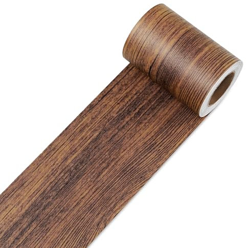 Decotalk Frise de Papier Peint en Grain de Bois 7.6x600cm Amovible et Imperméable Papier Adhésif Autocollant Murals Adhesif Murale Plinthe Adhesive PVC Réparation Grain de Bois pour Portes Murs