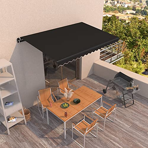 IKAYAA Toldo Manual Retráctil 400 x 350 cm, Toldo Enrollable Aluminio y Poliéster, Toldo Articulado Retractil con Brazo, Toldo Manual para Balcón y Veranda Antracita