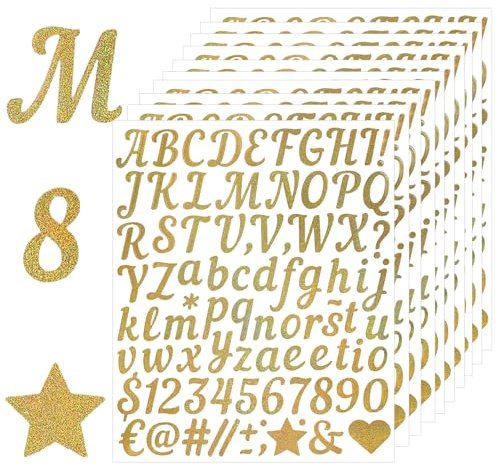 Solaverano 10 Hojas Pegatinas Del Alfabeto, Letras Autoadhesivas, Pegatina Letras Impermeables, Alfabeto Letras de Vnilo para Buzón, Manualidades de Tarjetas, Señal de Dirección, Oro