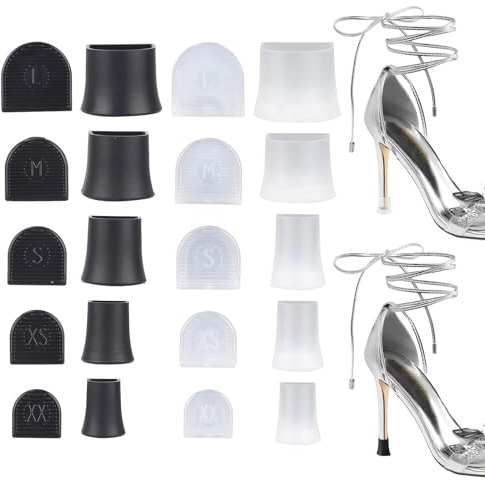 20 PCS High Heel Protectors - 5 Sizes Anti-Slip Stiletto Stoppers for Women - Noise Reducing Heel Caps for Wedding, Grass & Outdoor Events(Black/Transparent)