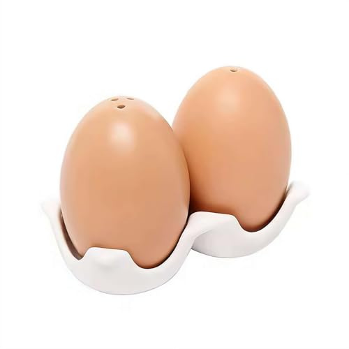 Salière et poivrière créative en céramique, mini salière et poivrière en forme d'œuf marron avec support en carton, ensemble fantaisie en céramique en forme d'œuf, pour décoration de table de cuisine