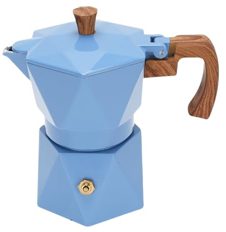 Fockety Espressokokare i aluminium för spisen, espressomaskin för camping eller hemmabruk, klassisk italiensk kaffemaskin för 2 koppar med värmeisolerande handtag (Blå)