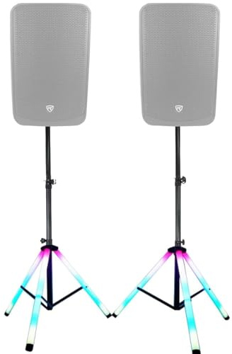Stativi Casse Acustiche con LED Multicolore, Treppiede Standard per Altoparlanti, Base Illuminata RGB, supporti Regolabile 180 cm, Set da 2 Pezzi