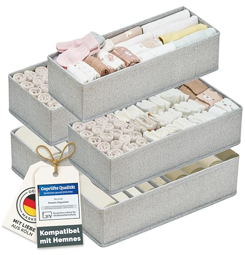 Blumtal HEMNES Organizer Ordnungssystem Kleiderschrank 5er Set - 5 versch. Kleiderschrank Organizer für HEMNES Kommoden - Faltboxen für BHs, T-Shirts - Socken Aufbewahrung - Unterwäsche Organizer Grau