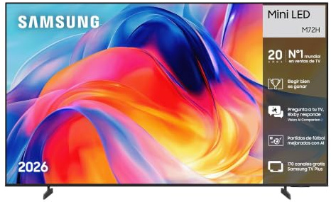 Samsung TV 65 Pulgadas Mini LED M72H 4K Smart TV con Vision AI Companion, Modo AI Football TV Plus, Deportes, Cine y Gaming