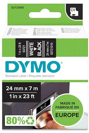 DYMO Original D1-Etikettenband | weiß auf schwarz | 24 mm x 7 m | selbstklebendes Schriftband | für LabelManager-Beschriftungsgerät