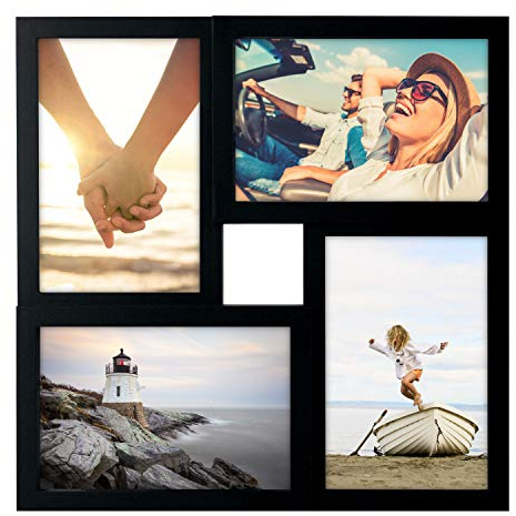 Malden International Designs Collage Picture Frame for Wall, Holds Four Photos : 2-6x4 and 2-4x6 Inch - Black Plastic, Wall Decor for the Home