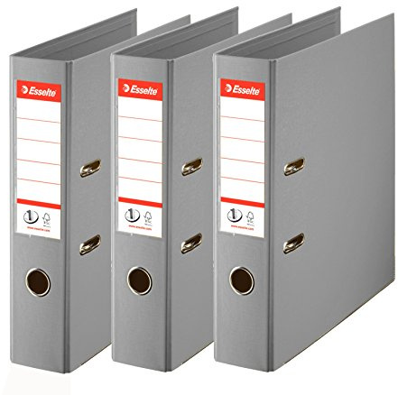 Esselte, N°1 Power, Pack de 3 Classeurs à levier, Gris, Dos 75mm, A4, PP, 624284