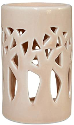 Brûle Parfum Brûleur Fondant Cire Parfumée – Diffuseur Huile Essentielle et Parfum – Bougeoir Photophore Aromathérapie en Céramique Beige avec Projection de Lumière – Hauteur : 11 cm - Zen’Arôme