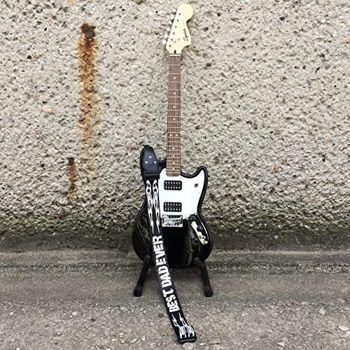 Gitarrengurt mit Text in Farbe, Schriftart und Motiv [Bandname, Lieblings-Vers oder freche Phrase] Lederenden, Krawatten- und Plektrumhalter, personalisierbar Akustisch, elektrisch oder Bass.