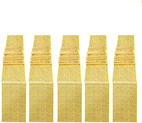 JYFLZQ Gold Sequin Table Runners 12x72 Pack of 5 Glitter Sequin Fabric Table Linens - Sparkly Runners for Wedding & Birthday Party Decor