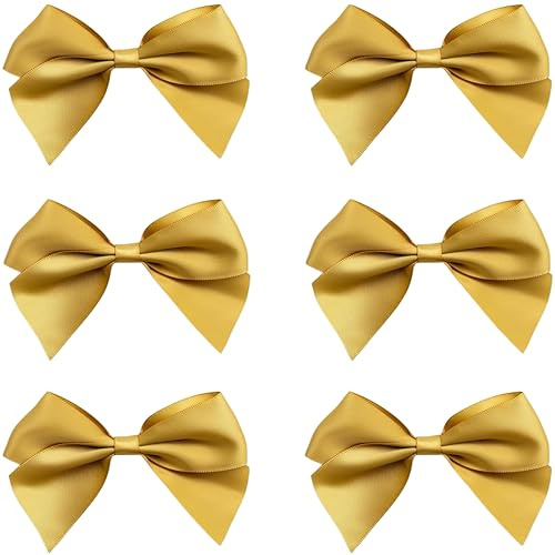 Italian Options Large Satin Ribbon Bows, Self-Adhesive Fabric Bow Decorations for Gift Wrapping, Hampers, Cake Decoration, Hair Bows, Crafts, Crafting, Gold, 6 Pack, 10 cm