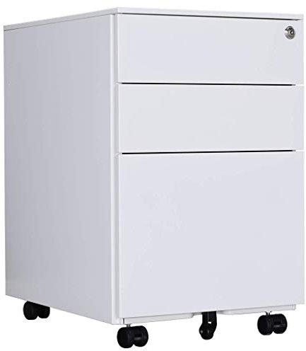 Aktenschränke,Schrankkorpus Vormontiert, Rollcontainer Büro-Rollcontainer mit Anti-umkippen-mechanismus, Bürocontainer mit 3 Schublade für A4, 50cm L x 39cm B x 60cm H, LWB020 (Weiß)