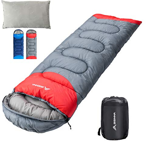 BISINNA Sleeping Bag with Pillow - 4 Season Backpacking Sleeping Bag Lightweight Waterproof Warm and Washable for Adults, Kids, Women, Men's Outdoors Camping, Hiking, Mountaineering(Right Zipper)