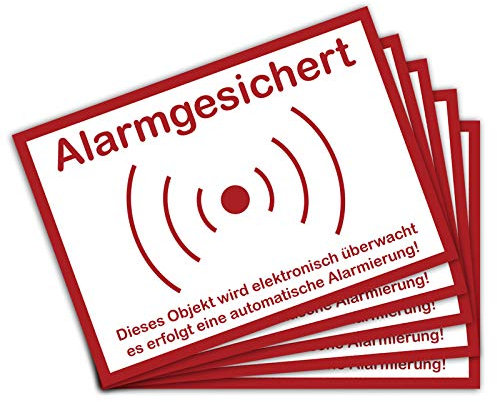 5 Stück Achtung dieses Objekt ist Alarmgesichert in A6 Alarmanlage 14,8 x 10,5 cm Sticker mit UV Schutz für Außen-und Innenbereich
