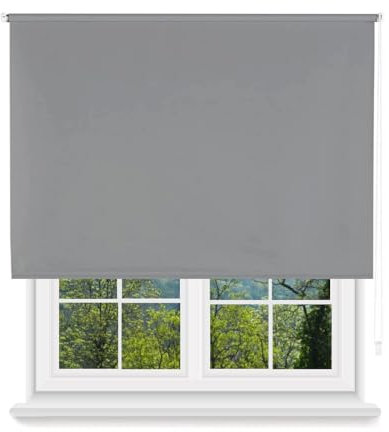 MERCURY TEXTIL- Estor Enrollable Opaco, Blackout, Fácil de Instalar, Protección de Pantalla para Ventanas, Cierra el Paso de la luz (Gris, 120x180cm)