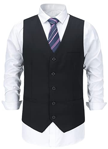 Allthemen Chaleco Hombre con cuello en V chaleco de un solo pecho chaleco de traje de negocios ajustado occidental Negro S