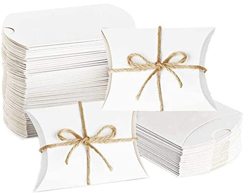 100 Stücke Papier Süßigkeiten Boxen, Weiß Süßigkeiten Karton, Kraft Papier Geschenkbox, Gastgeschenk Box, Weiß Kraftpapier Box, mit 100 Juteseilen, zum Verpacken von Süßigkeiten auf Partys, Festivals