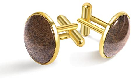 Gemelli in oro personalizzati per camicia da smoking in pelle marrone, 20mm*20mm, Acciaio inossidabile, Quarzo creato