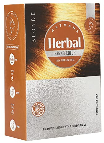 AATMANA Herbal Blonde Henna Hair Color With Goodness Of 9 Herbs | Kräuterblonde Henna-haarfarbe Mit Der Güte Von 9 Kräutern Natural Hair Color For Men & Women 100 Grams