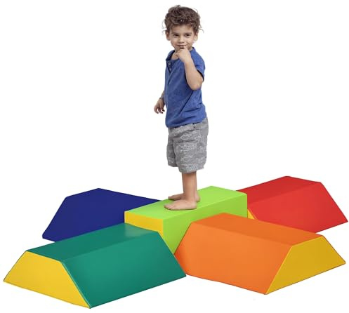 HOMCOM Juego de 5 Bloques de Espuma para Niños de 12-36 Meses Juguetes de Construcción Juguete para Aprendizaje Infantil para Escalar y Gatear 48x19x48 cm Multicolor