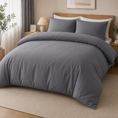 MOONLIGHT20015 King Size Duvet Cover Sets Breathable Grey Bedding Sets | Brushed Microfibre Quilt Cover with 2 Pillow Cases, Premium Solid Soft Bed Set Machine Washable – Ideal for Homes and Hotels