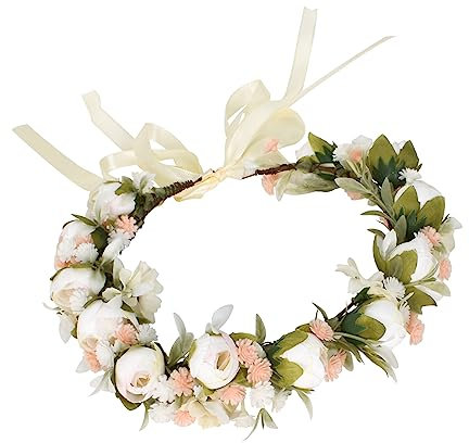 Blumenkrone Blumenkranz Haare, Blumenkrone Rosen Braut Kopfschmuck, Schön Gearbeitet der Blumenkrone, Blumenkranz Rose Floral, Blumen Mädchen Rose, Damen Blumenstirnband Blumenkrone (Weiss)