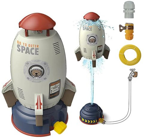 HIQE-FL Rocket Wassersprinkler Kinder Outdoor,3 Meter Schlauch,Wassersprinkler,Water Rocket Sprinkler,Wasserspielzeug Garten,Outdoor Wasserspielzeug Sprinkler für Kinder Raketenform
