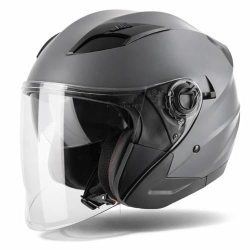 VINZ Calobra Casco Jet Doppia Visiera | Casco Scooter / Moto Donna E Uomo | Certificato ECE 22.06 | nelle taglie dalla XS-XXL - Titanio