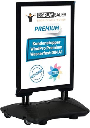 DISPLAY SALES Plakatständer WindPro® PREMIUM | Kundenstopper OUTDOOR in DIN A1 | Plakataufsteller A1 wasserfest in schwarz | Aufsteller Werbung beidseitig nutzbar für 2 Plakate