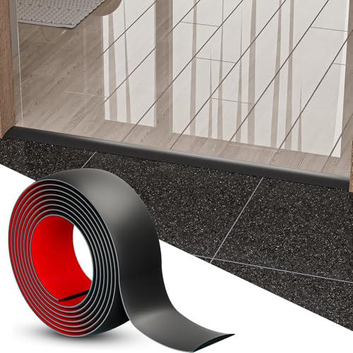 Greymond Floor Transition Strip - Self Adhesive Vinyl Flooring Trim for Carpet, Tile & Gaps, Threshold Cover Molding (20ft x 1.57in, Black)