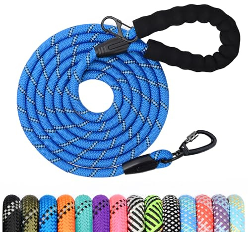 Longe pour Chien, 1,2M/ 1,5M/ 2M/ 3M/ 5M/ 10M/ 15M/ 20M/ 30M Laisse de Dressage pour Chien, Long Laisse avec Poignée Rembourrée pour Petits, Moyens et Grands Chiens