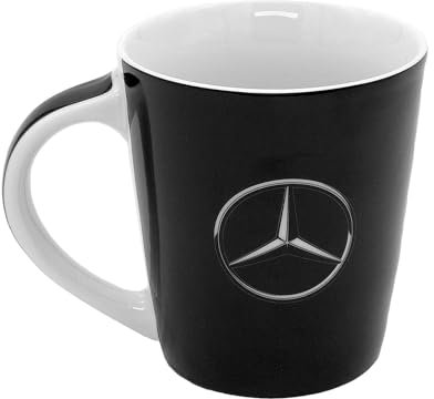 Generisch Mercedes-Benz Kaffeebecher mit Stern aus Porzellan, 300 ml, glänzend schwarz, mit Logo
