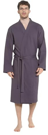 INSIGNIA Men's 100% Cotton Robe Dressing Gown, Soft Waffle Robe Wrap Loungewear