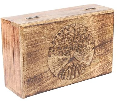 SWACRAFT Handmade Mango Wood Tree of Life Keepsake Jewelry Box Jewellery Organiser Unique Gift Ideas for Men & Women Multipurpose Treasure Chest Organizer Travel Keepsake | 8 X 5 X 2.5 Inch