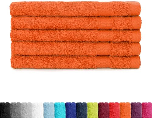 BaSaTex Frottee Gästetücher 30x50 cm im 5er Pack - Gästehandtuch 100% Baumwolle Made in Green - Farbe: Orange