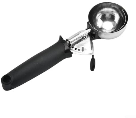 Cuchara de helado de acero inoxidable apta para lavavajillas con mango cómodo para recoger helados, frutas, galletas y masa con control perfecto de porciones (negro)