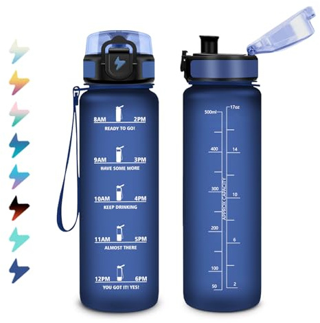 Bouteille d'eau Enfant 500ml, Gourde Motivation avec Marqueur de Temps, Gourde avec Filtre, Portable, Étanche et Réutilisable, Bouteille pour Bureau, Déplacements, Gym, Course à Pied, Camping