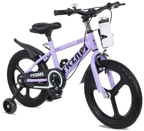 Majnesvon 18 Inch Kids' Bike with Training Wheels, 1-Speed Boys Bicycles for 3-9 Years, Girls Bikes with Adjustable Seat,Night Glow Training Wheels,High Carbon Steel Frame (Purple, 18 Inch)