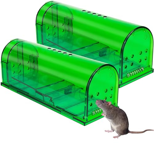 Trampa de Ratón Pequeño, 2 Trampas de Interiores y Exteriores Reutilizables, Trampa de Ratón de Alta Sensibilidad, con Agujeros de Aire, Adecuada para Cocina, Jardín, Hogar(Verde)