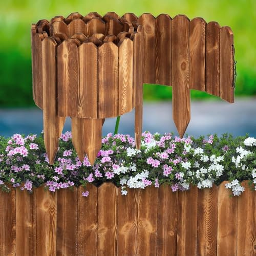 KAHEIGN Wood Garden Edging, 15CM x 120CM Flexible Lawn Border Edging No Dig Landscape Fence with Spike for Garden Border, Flower Bed, Yard Pathway and DIY Landscaping
