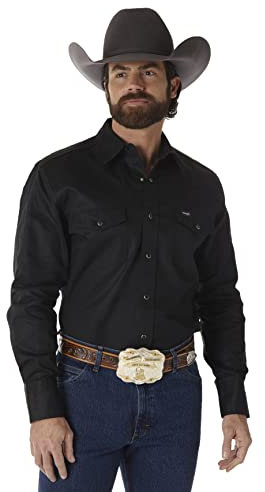 Wrangler Herren-Arbeitshemd mit Cowboy-Schnitt, langärmelig, mit Schnappverschluss, festes Finish, schwarz, 4X