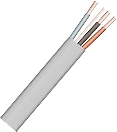 Merriway BH01439 3-Core and Earth Flat Cable, 6243Y 1.0mm Grey, 5 Metres (16.5 feet)