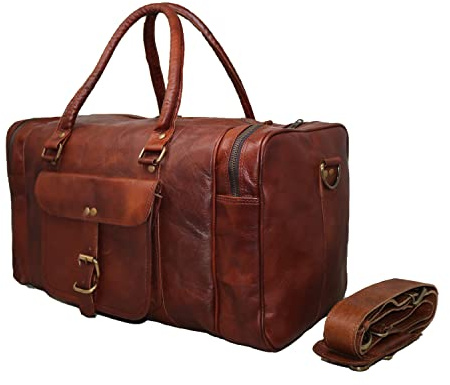 Jaald Bolsa de Viaje Grande de Cuero de 26 Pulgadas para Llevar Durante la Noche, Gimnasio, Fin de Semana, Brown, 20 (50,8 cm)