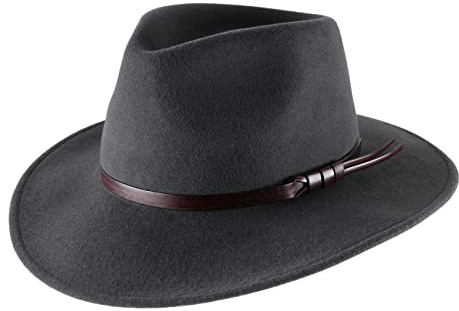 Classic Italy - Chapeau Fedora Pliable, imperméable, Large Bord, Homme ou Femme Classique Large - Taille 62 cm - Anthracite